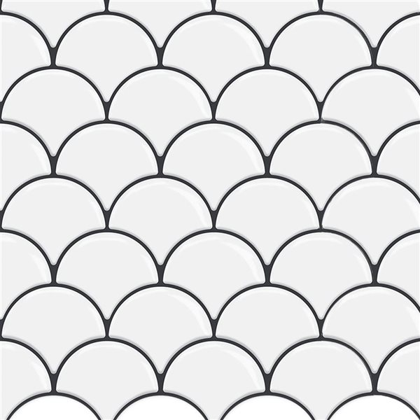 Décor WOW 12-in x 12-in x 2.5-mm White Scallop/Grey Grout Self-Adhesive Vinyl Backsplash 3D Tiles - 8/Pk