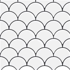 Décor WOW 12-in x 12-in x 2.5-mm White Scallop/Grey Grout Self-Adhesive Vinyl Backsplash 3D Tiles - 8/Pk