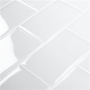 Décor WOW 12-in x 12-in x 2.5-mm White Subway/White Grout Self-Adhesive Vinyl Backsplash 3D Tiles - 8/Pk