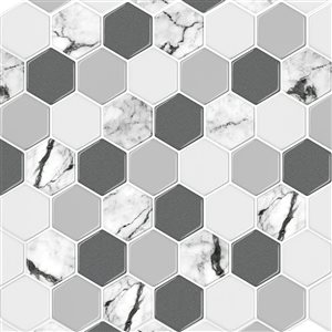 Tuiles 3D dosseret vinyle autocollant de Décor WOW 12 po x 12 po x 2,5 mm hexagone marbré gris blanc/joint blanc, 8/pqt