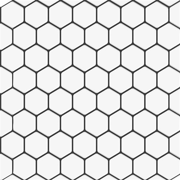 Tuiles 3D de dosseret en vinyle autocollant par Décor WOW 12 po x 12 po x 2,5 mm hexagone blanc/joint gris, 8/pqt