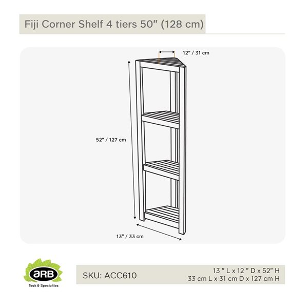 Étagère en coin en teck Fiji ARB Teak & Specialties 4 tablettes 50 po