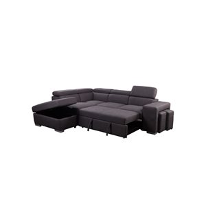 Urban Cali Pasadena Large Noble Cement Sleeper Sectional Sofa Bed w/ Storage Ottoman and 2 Stools