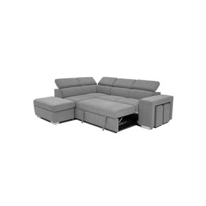 Urban Cali Pasadena Large Thora Stone Sleeper Sectional Sofa Bed w/ Storage Ottoman and 2 Stools