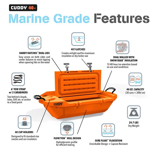 GoSports Cuddy Floating Cooler and Dry Storage 40-QT - Orange