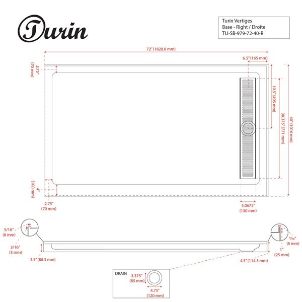 Turin Vertiges Corner Fit Rectangular 72 x 40 x 3.5 -in White Acrylic Shower Base with Right Drain in Oil Rubbed Bronze