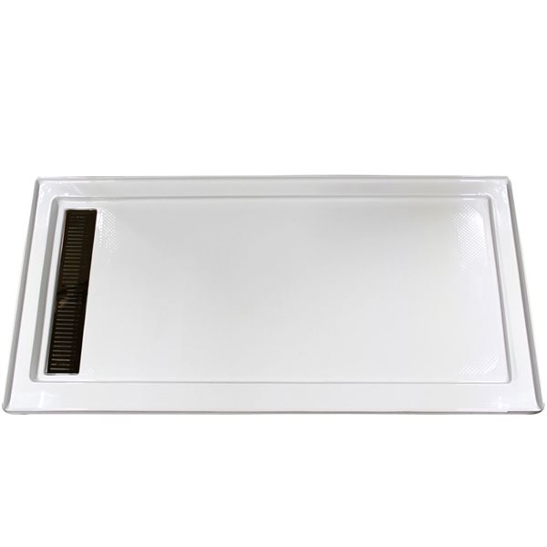 Turin Horizon Standard Fit Rectangular 72 x 35 x 3.5 -in White Acrylic Shower Base with Left Drain in Oil Rubbed Bronze