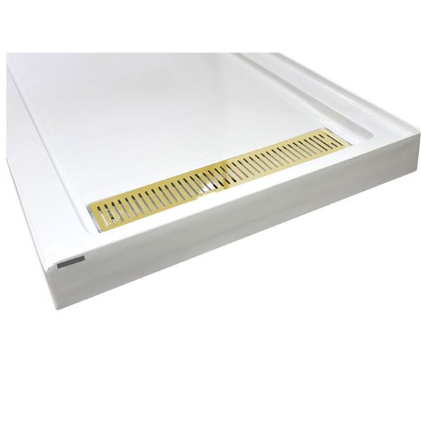 Turin Horizon Standard Fit Rectangular 72 x 48 x 3.5 -in White Acrylic Shower Base with Right Drain in Brass