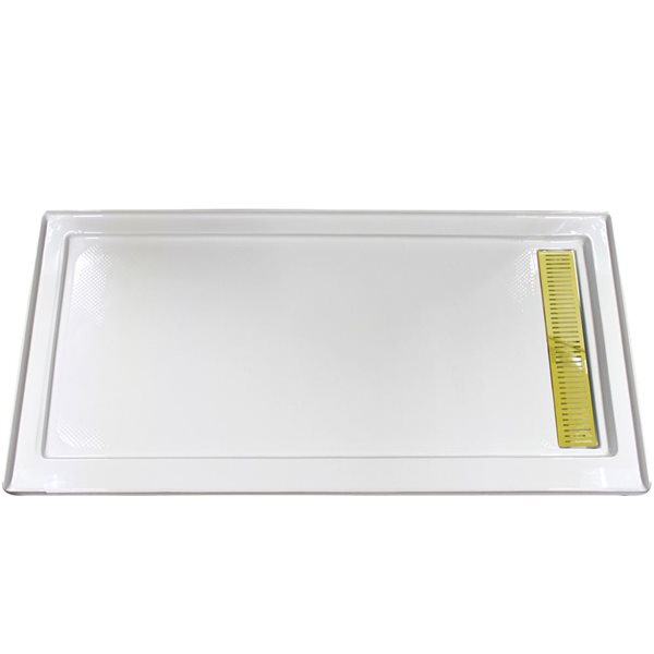 Turin Horizon Standard Fit Rectangular 72 x 48 x 3.5 -in White Acrylic Shower Base with Right Drain in Brass