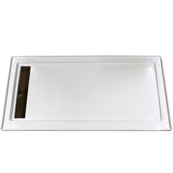 Turin Horizon Standard Fit Rectangular 72 x 48 x 3.5 -in White Acrylic Shower Base with Left Drain in Bronze