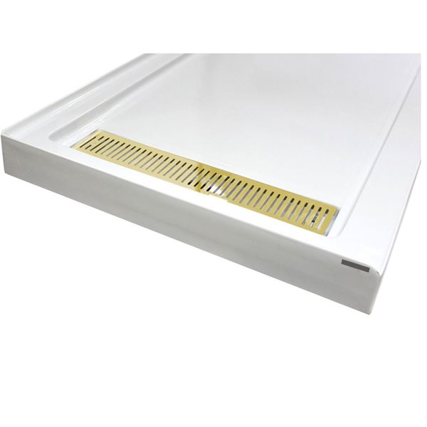 Turin Horizon Standard Fit Rectangular 72 x 35 x 3.5 -in White Acrylic Shower Base with Left Drain in Brass