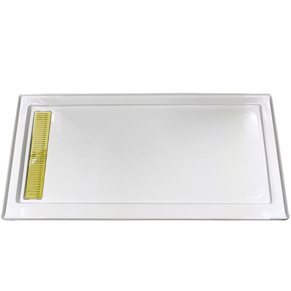 Turin Horizon Standard Fit Rectangular 72 x 35 x 3.5 -in White Acrylic Shower Base with Left Drain in Brass