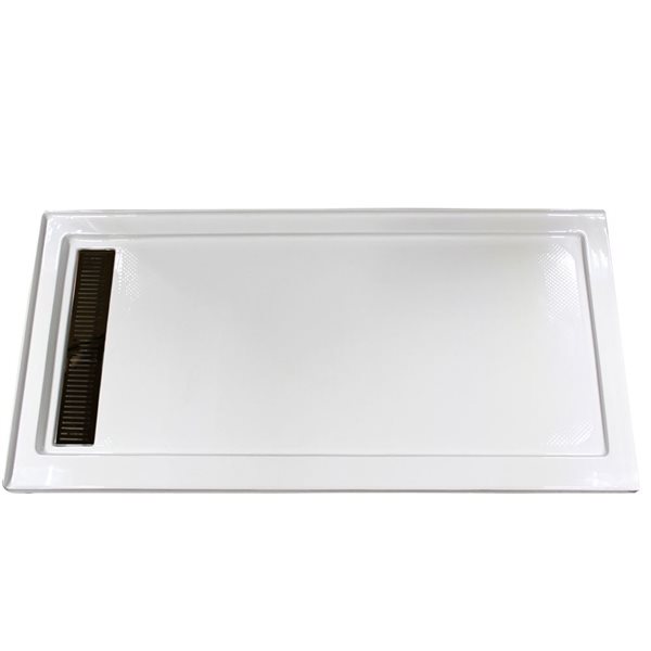 Turin Vertiges Corner Fit Rectangular 72 x 48 x 3.5 -in White Acrylic Shower Base with Left Drain in Oil Rubbed Bronze