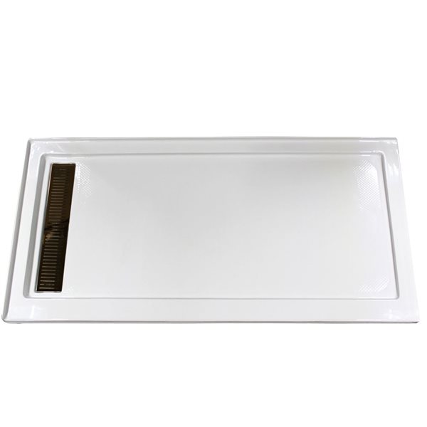 Turin Vertiges Corner Fit Rectangular 72 x 48 x 3.5 -in White Acrylic Shower Base with Left Drain in Bronze