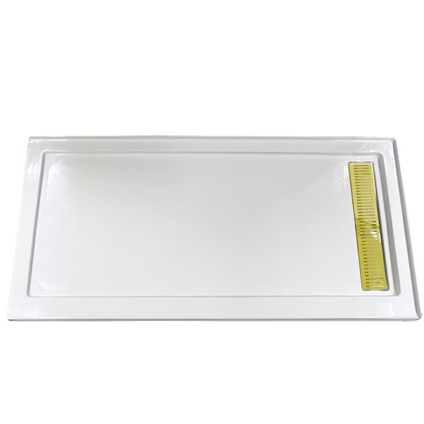 Turin Vertiges Corner Fit Rectangular 72 x 48 x 3.5 -in White Acrylic Shower Base with Right Drain in Brass