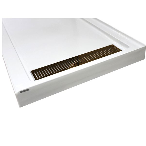 Turin Vertiges Corner Fit Rectangular 72 x 35 x 3.5 -in White Acrylic Shower Base with Right Drain in Bronze