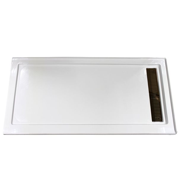 Turin Vertiges Corner Fit Rectangular 72 x 35 x 3.5 -in White Acrylic Shower Base with Right Drain in Bronze