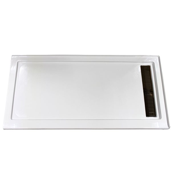 Turin Vertiges Corner Fit Rectangular 72 x 48 x 3.5 -in White Acrylic Shower Base with Right Drain in Oil Rubbed Bronze