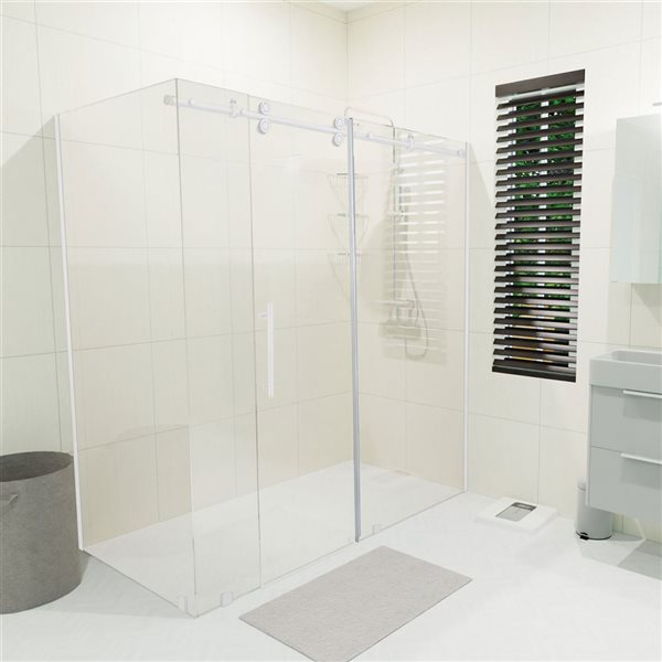 Porte de douche coulissante rectangle sans cadre Vertiges de Turin 72 x 40 x 75 po en verre clair et blanc