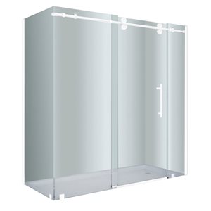 Porte de douche coulissante rectangle sans cadre Vertiges de Turin 72 x 40 x 75 po en verre clair et blanc