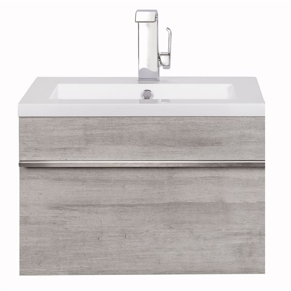 Meuble-lavabo simple Trough Soho 24 po gris comptoir en acrylique blanc