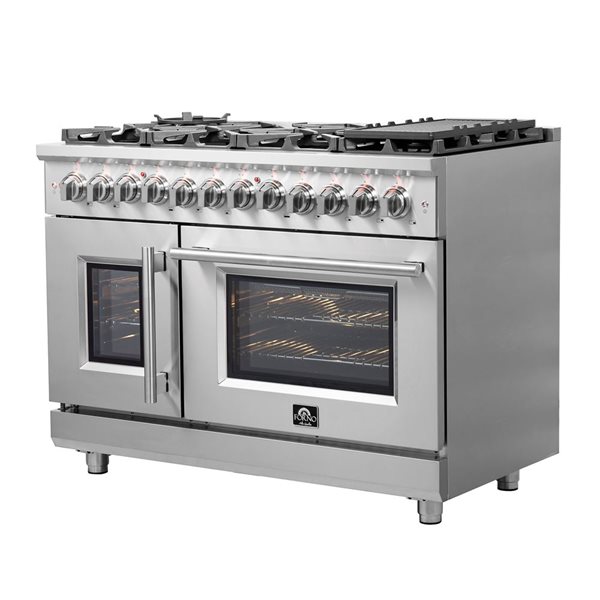 Cuisinière bi-énergie à portes françaises Massimo par Forno autoportante  48 po