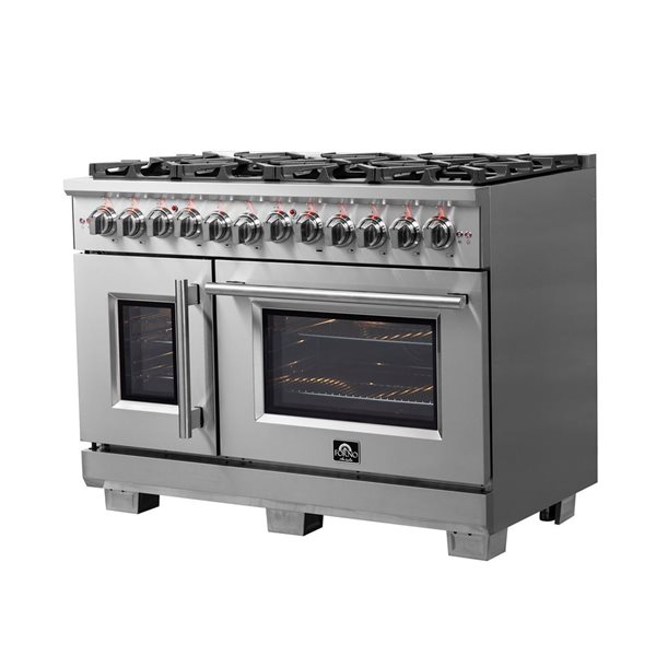 Cuisinière bi-énergie à portes françaises Capriasca par Forno autoportante 48 po