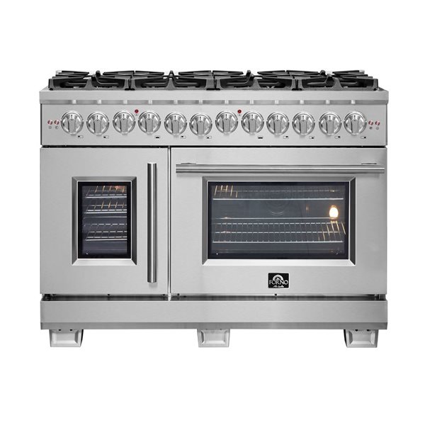 Cuisinière bi-énergie à portes françaises Capriasca par Forno autoportante 48 po