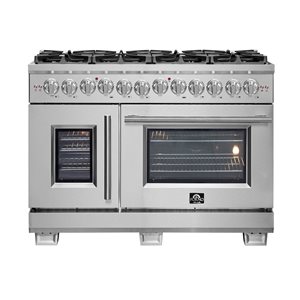 Cuisinière bi-énergie à portes françaises Capriasca par Forno autoportante 48 po