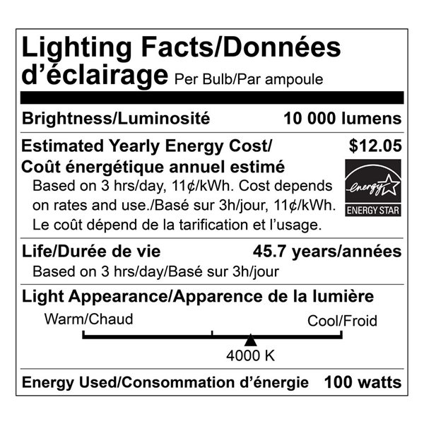 Ampoule à DEL non-réglable Luminus éq. 1000W E26 4000K blanc froid