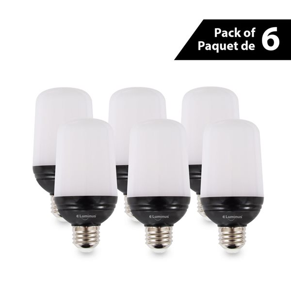 Luminus 2.5W E26 LED Flame Light Bulb Effect w/ 2 Modes and Gravity Induced Effect - 6/Pack