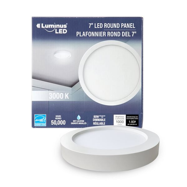 Lumière LED disque à intensité variable Luminus 60 Watt Eq. 7 po 3000K blanc brillant, 4/pqt