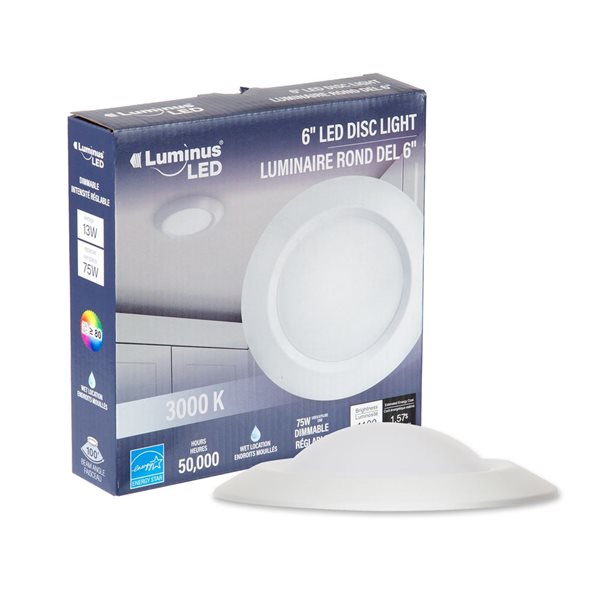 Luminus 60W Equivalent 6-in 3000K Bright White Dimmable LED Disc Light - 6/Pack