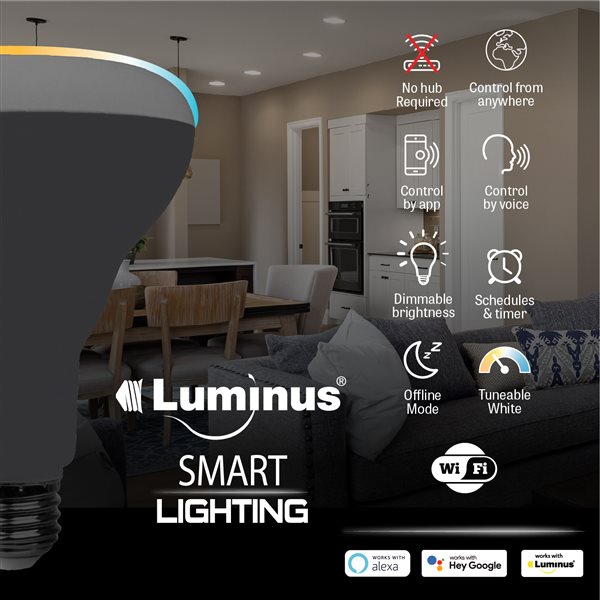 Luminus 65W Equivalent White 2200K to 6500K E26 BR30 Smart Wifi, Dimmable and Tunable LED Bulb - 4 /Pack