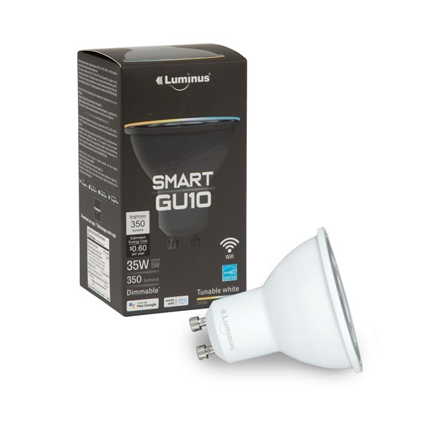 Ampoule à DEL à intensité variable intelligente Wifi Luminus GU10 éq. 35W 2200K à 6500K deux broches, 4/pqt