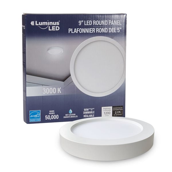 Luminus 60W Equivalent 9-in 3000K Bright White Dimmable LED Round Panel