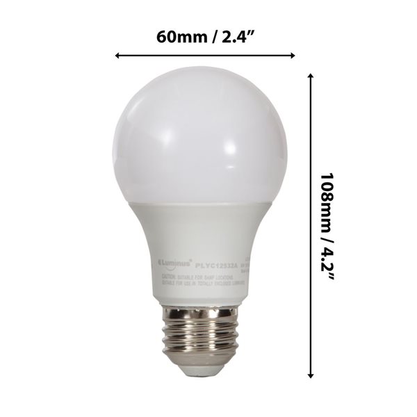 Luminus 60W Equivalent Bright White 3000K E26 A19 LED Dimmable Omni Bulb - 12/Pack