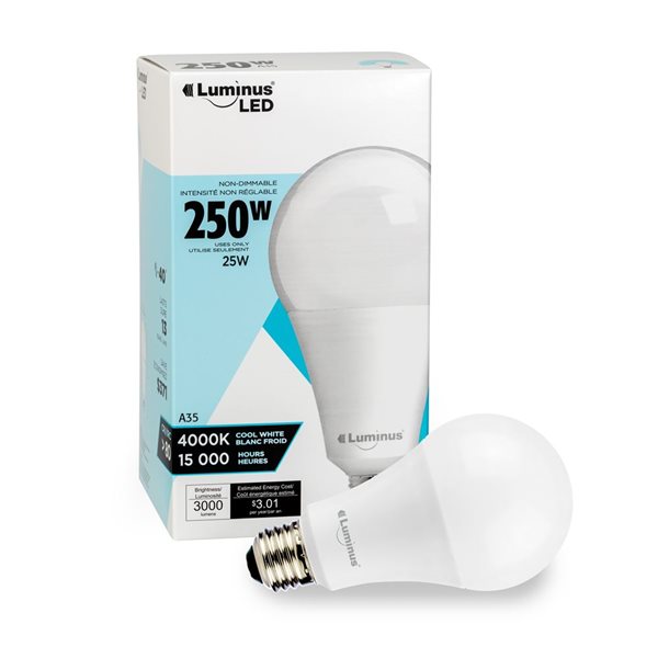 Luminus 250W Equivalent Cool White 4000K E26 A35 LED Non-Dimmable Bulb - 4/Pack