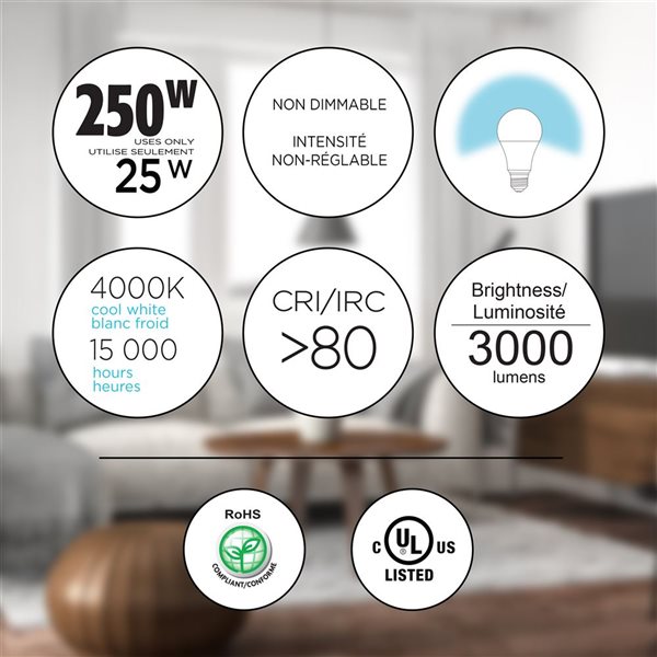 Luminus 250W Equivalent Cool White 4000K E26 A35 LED Non-Dimmable Bulb - 4/Pack