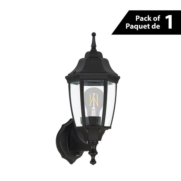 Luminus Amelia Black 1-Light LED Outdoor Wall Lantern with Clear Glass and Dusk to Dawn Sensor