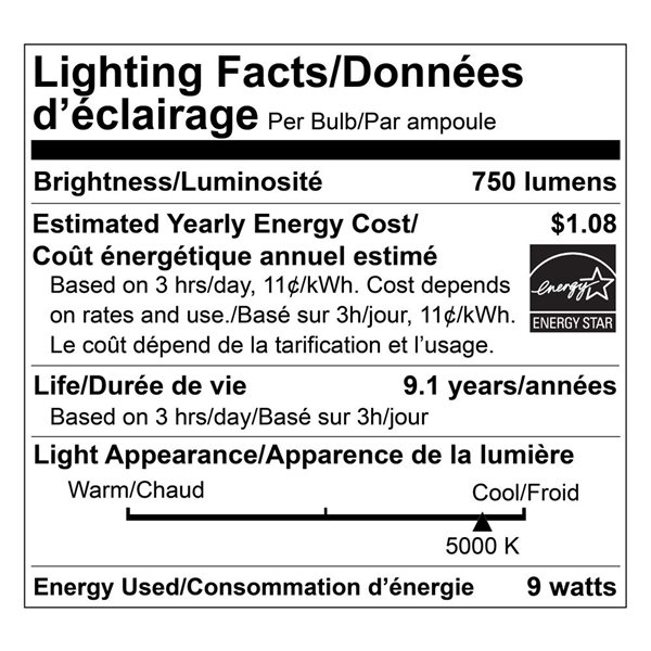 Ampoule DEL non-réglable Luminus éq. 60W E26 A19 5000K lumière du jour, 48/pqt