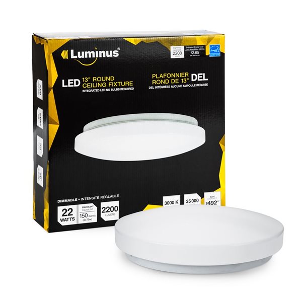 Luminus 60W Equivalent 13-in 3000K Bright White Dimmable LED Round Ceiling Fixture