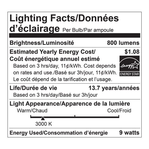 Ampoule à DEL à intensité variable intelligente Wifi Luminus A19 éq. 60W 2200K à 6500K E26, 4/pqt