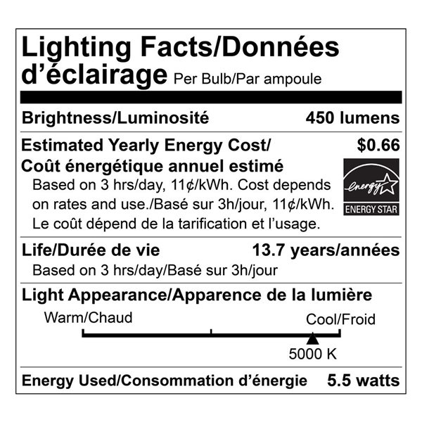 Ampoule DEL non-réglable Luminus éq. 40W E26 A15 5000K lumière du jour, 12/pqt