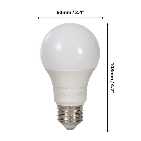  Ampoule à DEL Luminus A19 éq. 60W réglable 3000K blanc brillant E26, 6/pqt