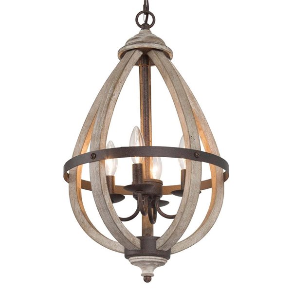 LNC Quaint 4-Light Rusty Bronze and Distressed Wood Farmhouse Cage Chandelier