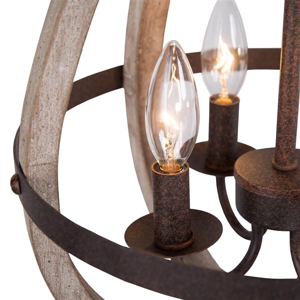 LNC Quaint 4-Light Rusty Bronze and Distressed Wood Farmhouse Cage Chandelier