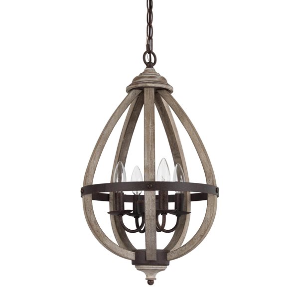 LNC Quaint 4-Light Rusty Bronze and Distressed Wood Farmhouse Cage Chandelier