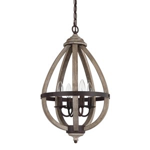 LNC Quaint 4-Light Rusty Bronze and Distressed Wood Farmhouse Cage Chandelier