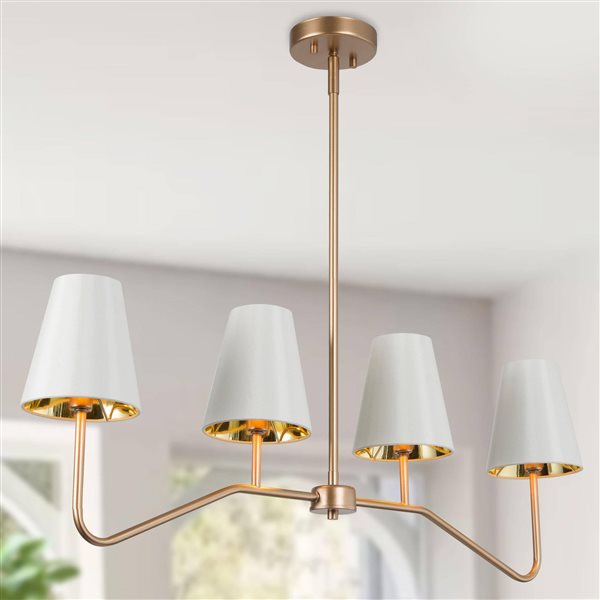 LNC Trend 4-Light White Shade Matte Gold Modern/Contemporary Linear Kitchen Island Light